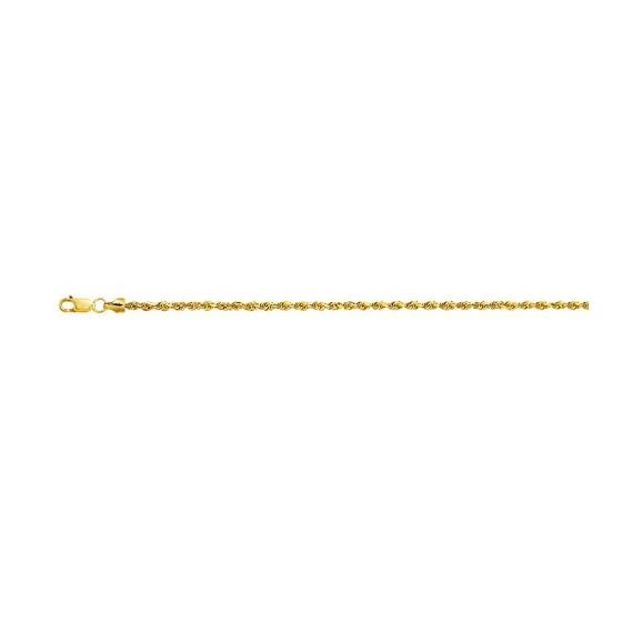 10K 24 inch long Yellow Gold 2.0mm wide Diamond Cut Hollow Sparkle Rope Chain with Lobster Clasp