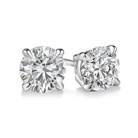 "Gold Round Cut Diamond Stud Earrings 1ctw