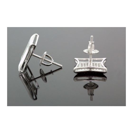 .925 Sterling Silver White Kite White Crystal Micro Pave Unisex Mens Stud Earrings 3