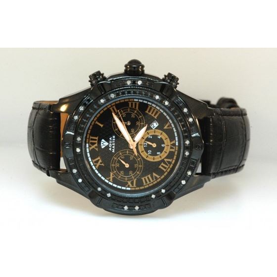 Aqua Master Mens Diamond Black PVD case watch 0.15ctw Orange Dial 1