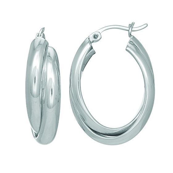 Ladies White Rhodium Silver Shiny Hoop Earring AGWE502