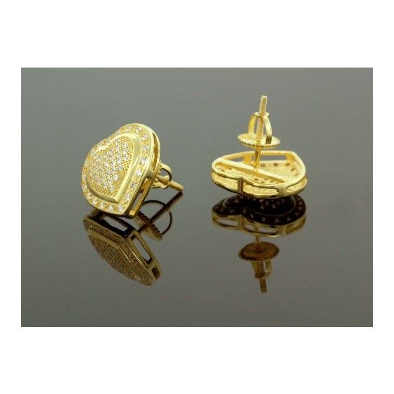 .925 Sterling Silver Yellow Heart White Crystal Micro Pave Unisex Mens Stud Earrings 3