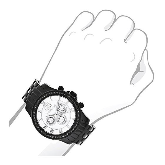 Luxurman Watches: Phantom Black Genuine Diamond Watch for Men 2.25ct Steel Band 3