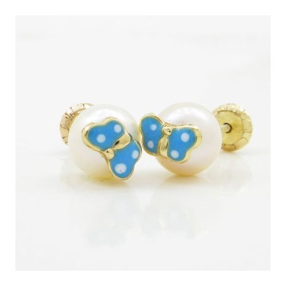 14K Yellow gold Butterfly pearl stud earrings for Children/Kids web79 3