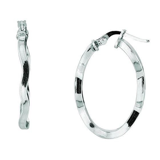 Ladies White Rhodium Silver Shiny Hoop Earring AGE983