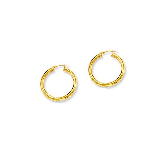 14K Yellow Gold Ladies Shiny Hoop Earrings T529