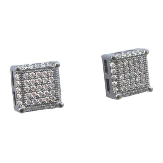 Mens .925 sterling silver White and black 7 row square earring MLCZ111 4mm thick and 8mm wide Size 1