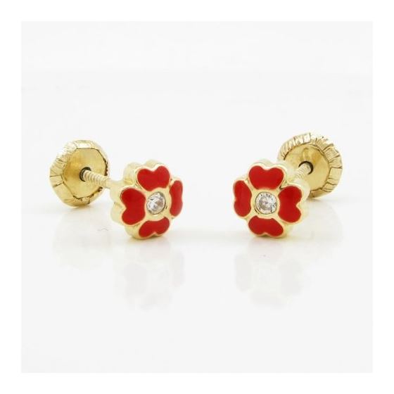 14K Yellow gold Flower cz stud earrings for Children/Kids web101 3