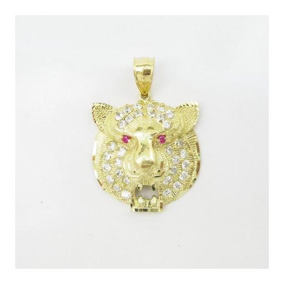 Mens 10k Yellow gold Red and white gemstone tiger head charm EGP27 3