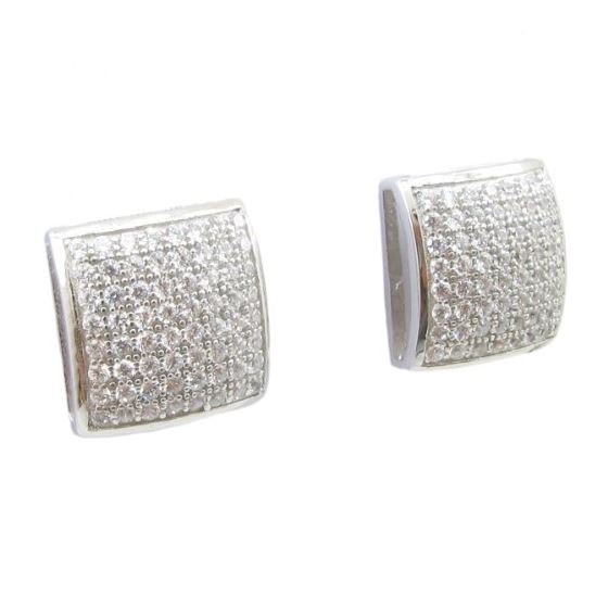 Mens .925 sterling silver White 8 row square earring MLCZ99 5mm thick and 10mm wide Size 1