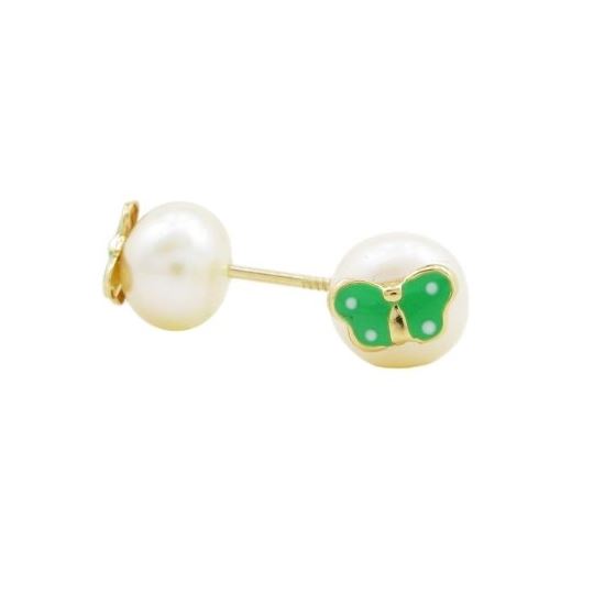 14K Yellow gold Butterfly pearl stud earrings for Children/Kids web83 1