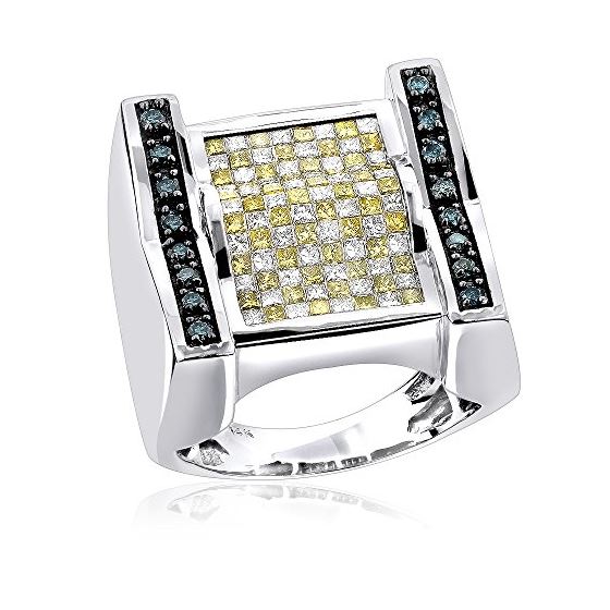 14K Mens White Blue Yellow Natural 2.4 Ctw Diamond