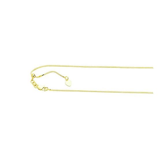 10K 22 inch long Yellow Gold 0.85mm wide Shiny Classic Adjustable Box Chain with Lobster Clasp