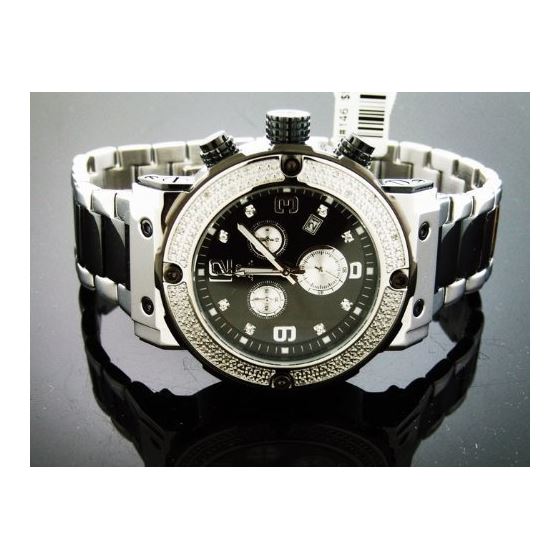 Two Tone Large Round 20 Diamonds Watch Black And S