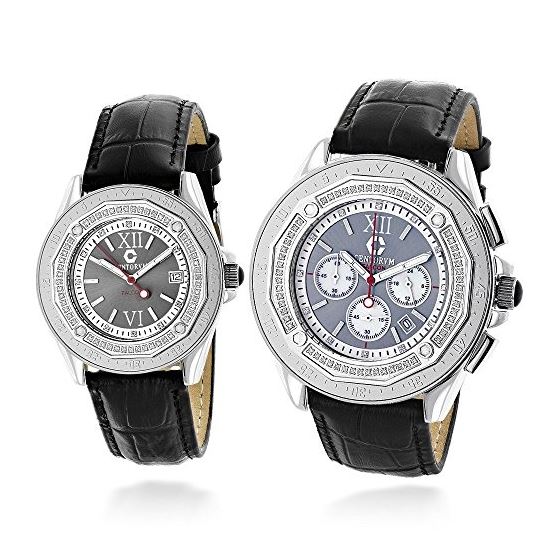 His and Hers Real Diamond Matching Watch Set 1.05ct Chronograph by Centorum 1