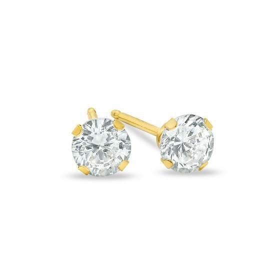 Unisex 14K Solid Yellow Gold 4mm Round CZ Stud Earrings Brand New Free Box 38-5Y Size unisex
