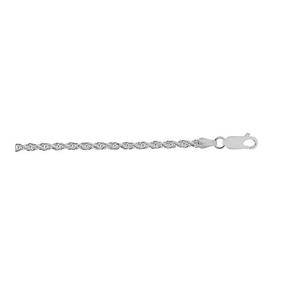 Silver with Non-Rhodium Finish 2.9mm wide Shiny Diamond Cut Rope Chain with Lobster Clasp