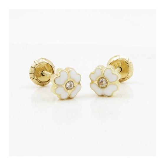 14K Yellow gold Flower cz stud earrings for Children/Kids web99 3
