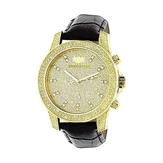 Mens Yellow Gold Plated Watch With Diamonds 0.5Ct