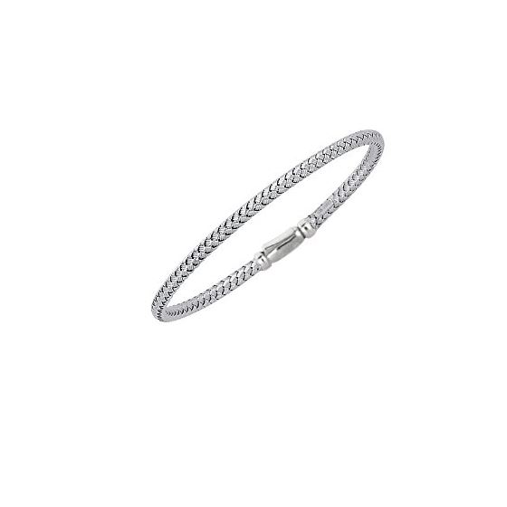 Silver Rhodium Finish 3.60mm Shiny Basketweave Bangle with Fancy Clip Lock