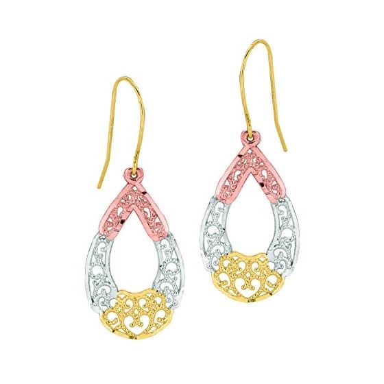 10K Tri-Color Gold Ladies Drop Earrings 504ER