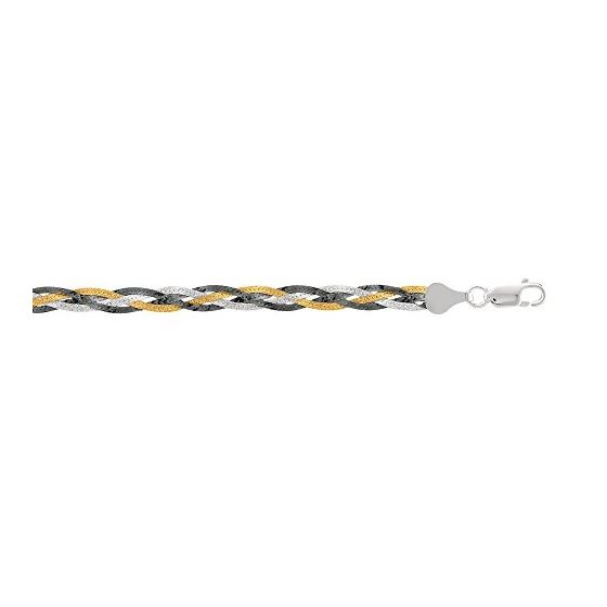 Sterling Silver Multi Color Yellow Black White 4 Flat Weaved Strand Snake Like Chain 10 Inch Long