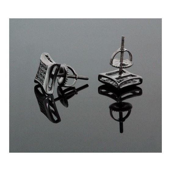 .925 Sterling Silver Black Square Black Onyx Crystal Micro Pave Unisex Mens Stud Earrings 7mm 3