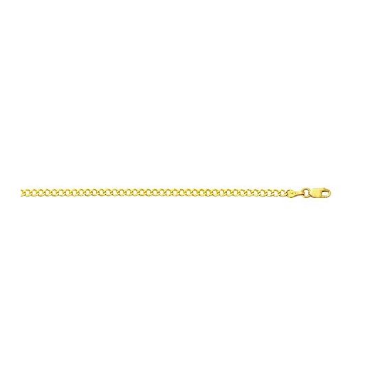 14K Yellow Gold 2.60mm wide Shiny Curb Type Chain Anklet with Lobster Clasp