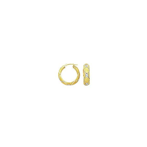 10K Yellow White Gold Ladies Hoop Earrings 436FT