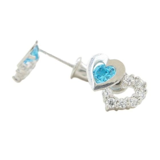 14K White gold Dual heart cz stud earrings for Children/Kids web300 1