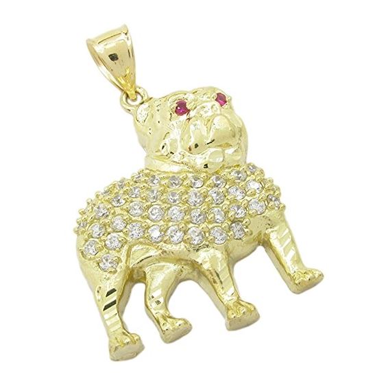 Mens 10k Yellow gold Red and white gemstone bulldog charm EGP57 1