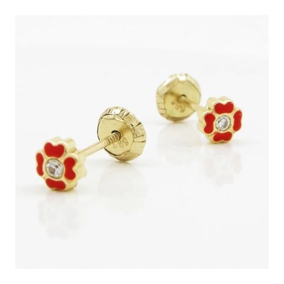 14K Yellow gold Flower cz stud earrings for Children/Kids web117 3