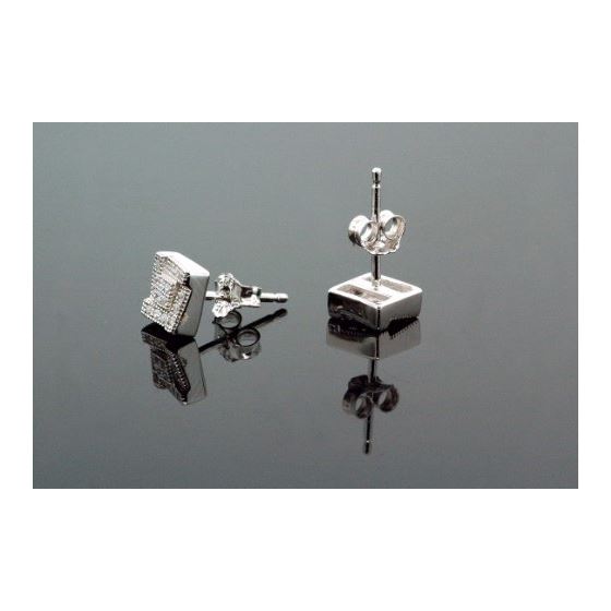 .925 Sterling Silver White Square White Crystal Micro Pave Unisex Mens Stud Earrings 3