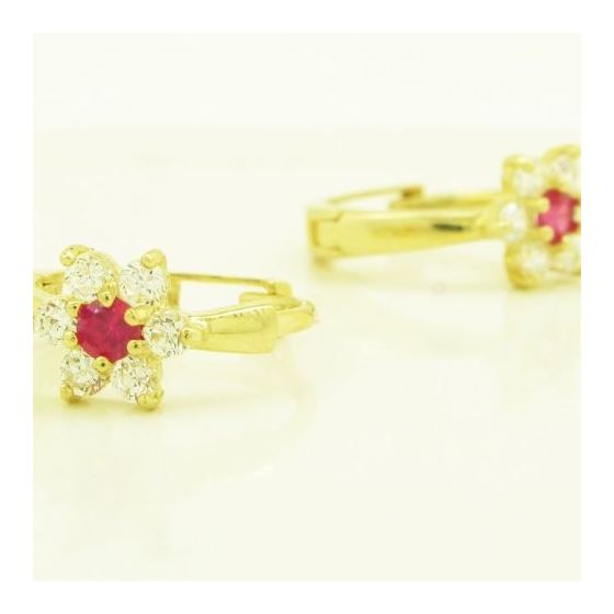 14K Yellow gold Flower cz hoop earrings for Children/Kids web260 3