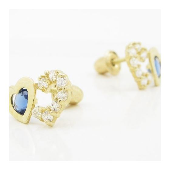 14K Yellow gold Dual heart cz stud earrings for Children/Kids web293 3
