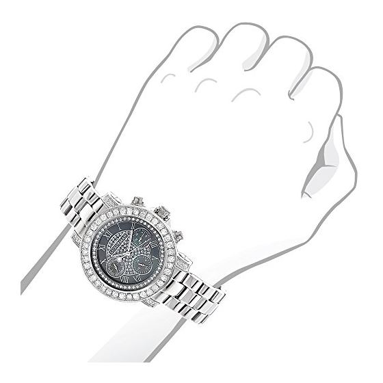 Luxurman Watches: Ladies Diamond Watch 3ct Black Interchangeable Straps 3