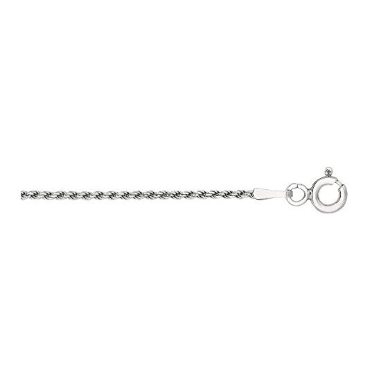 Silver with Rhodium Finish 1.25mm wide Diamond Cut Rope Chain with Lobster Clasp