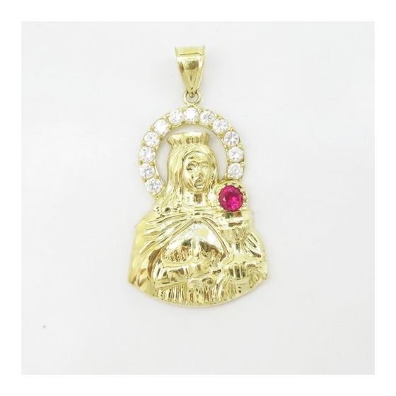 Mens 10k Yellow gold Red and white gemstone mary charm EGP54 3