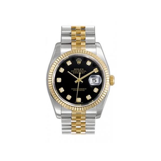 Rolex Datejust Black Diamond Dial Jubilee Bracelet Two Tone Mens Watch 116233BKDJ
