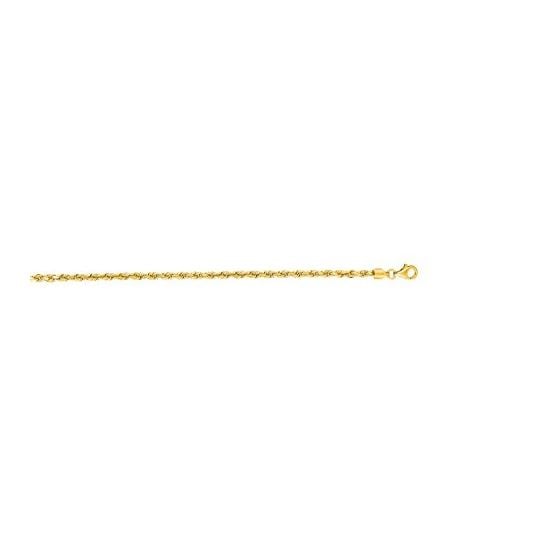 10K 22 inch long Yellow Gold 3.0mm wide Shiny Solid Diamond Cut Royal Rope Chain with Lobster Clasp