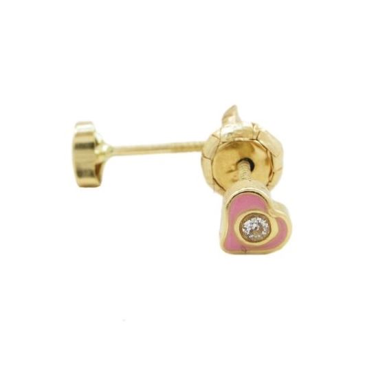 14K Yellow gold Heart cz stud earrings for Children/Kids web153 1