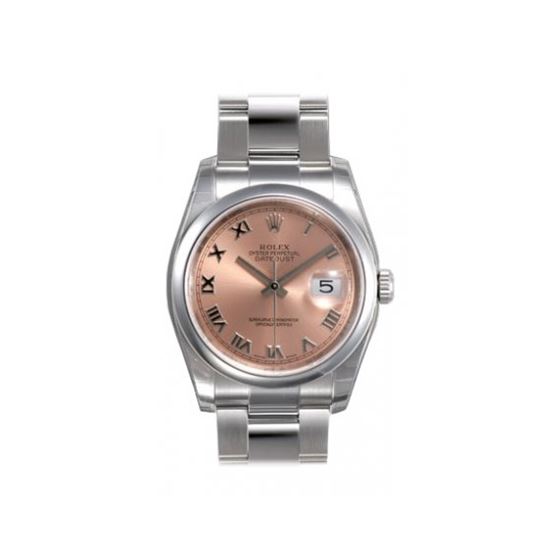 Rolex Datejust Pink Roman Dial Oyster Bracelet Mens Watch 116200PRO
