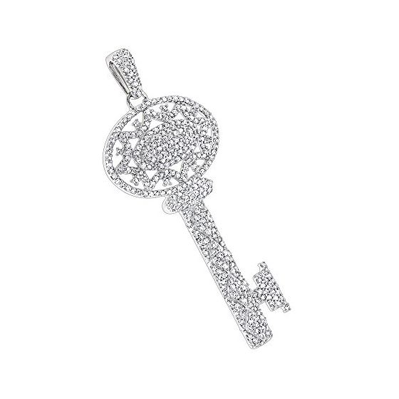 Ladies 14K Natural 1 Ctw Diamond Key Necklace (Whi