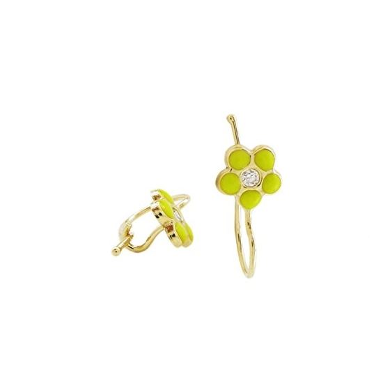 14K Yellow gold Flower cz hoop earrings for Children/Kids web28 1