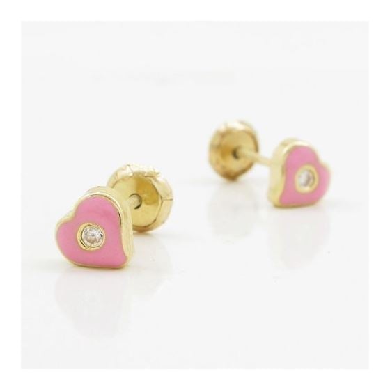 14K Yellow gold Heart cz stud earrings for Children/Kids web137 3