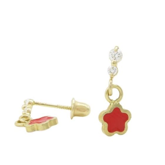 14K Yellow gold Flower cz chandelier earrings for Children/Kids web445 1