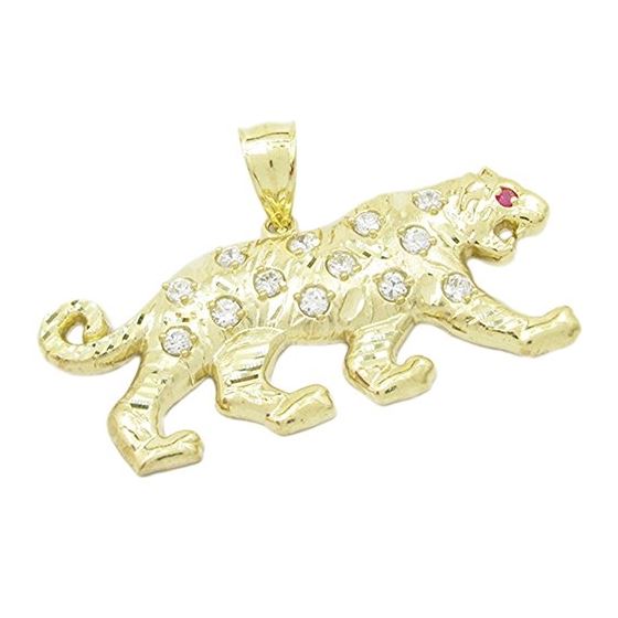 Mens 10k Yellow gold Red and white gemstone cougar charm EGP68 1