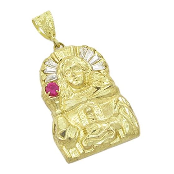 Mens 10k Yellow gold Red and white gemstone mary charm EGP53 1