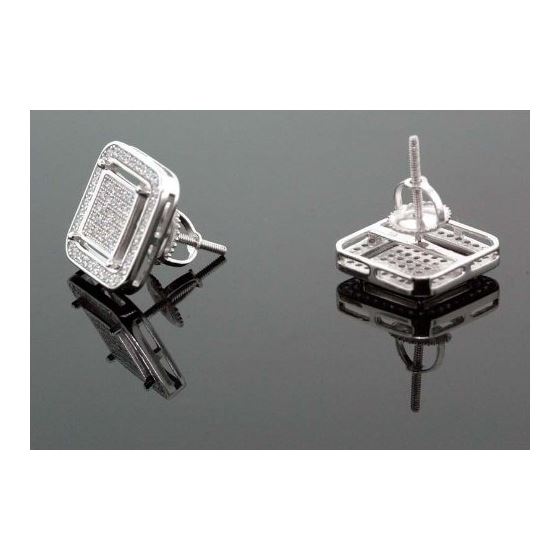 .925 Sterling Silver White Square White Crystal Micro Pave Unisex Mens Stud Earrings 3