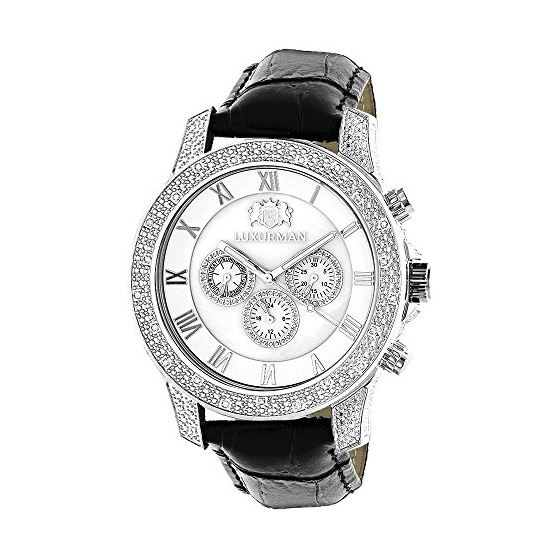 Luxurman Mens Diamond Watch 0.5ct White MOP Freeze White Mother of Pearl Face 1